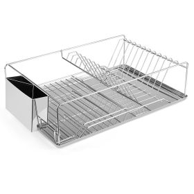 Dish Drying Rack Stainless Steel Dish Rack w/ Drainboard Cutlery Holder Kitchen Dish Organizer (Option: Small)